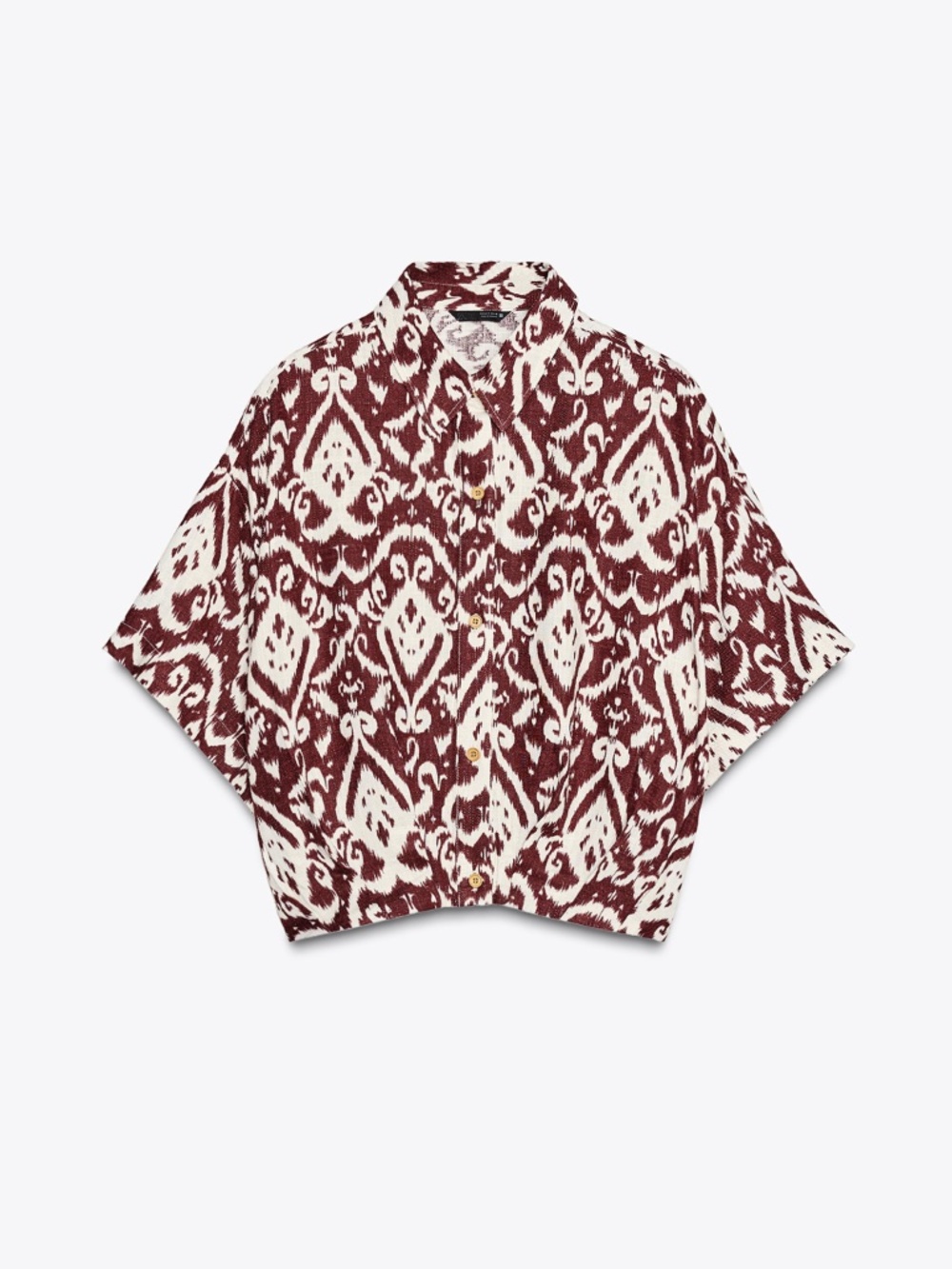 ZARA Printed Short Shirt - Terracotta - Linen Blend - Size Small